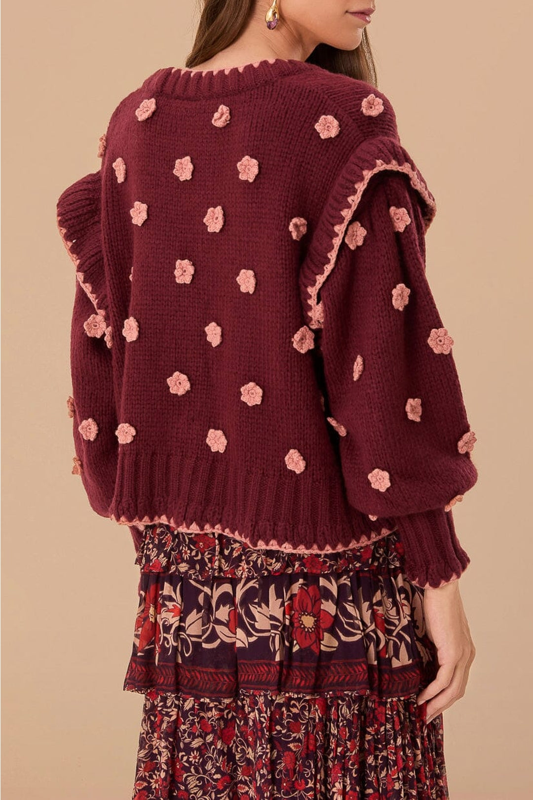 Cardigan Fleurs crochetées - Bordeaux