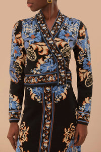 Blouse cache-cœur en maille fleurie - Noir