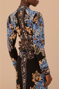 Blouse cache-cœur en maille fleurie - Noir
