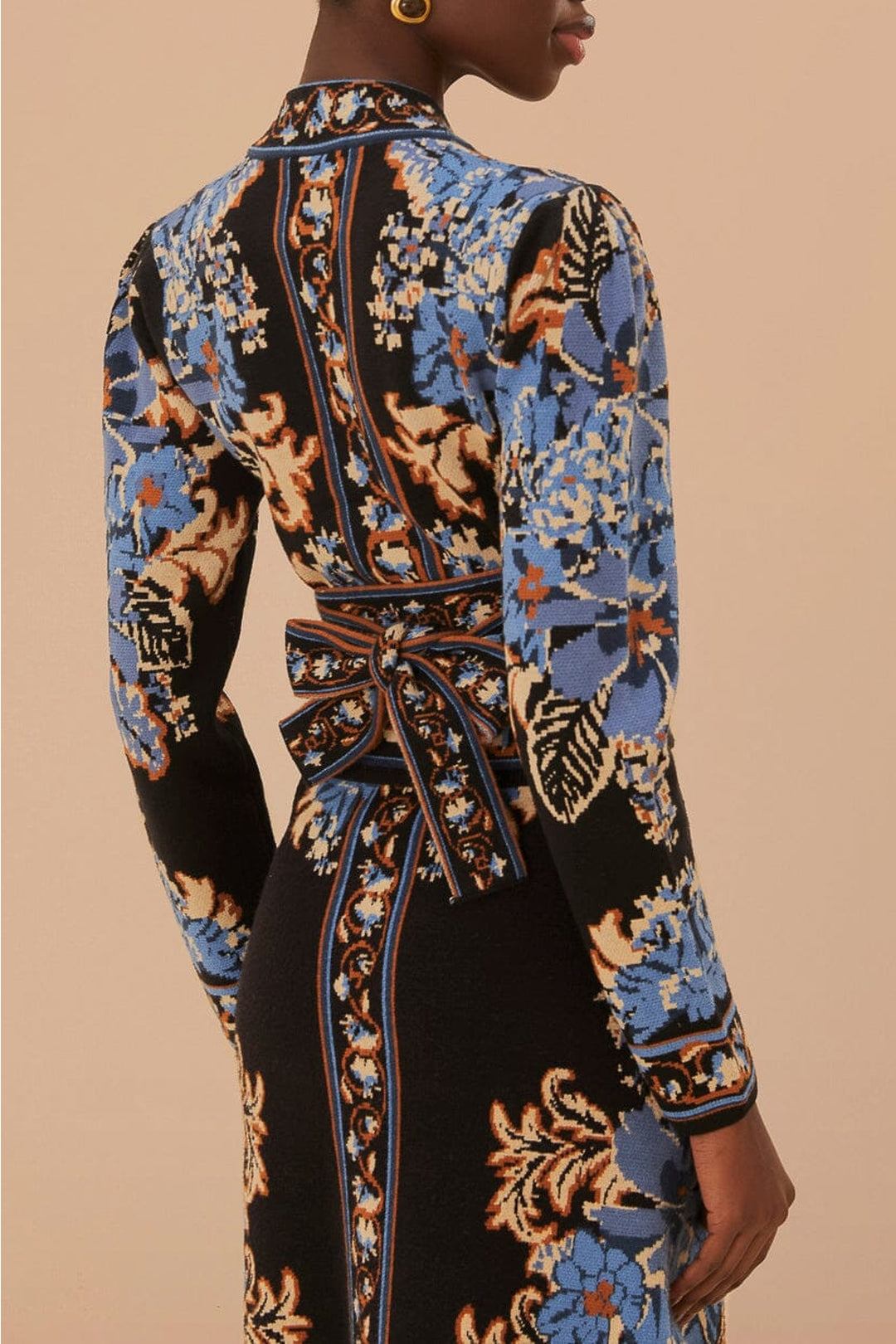 Blouse cache-cœur en maille fleurie - Noir