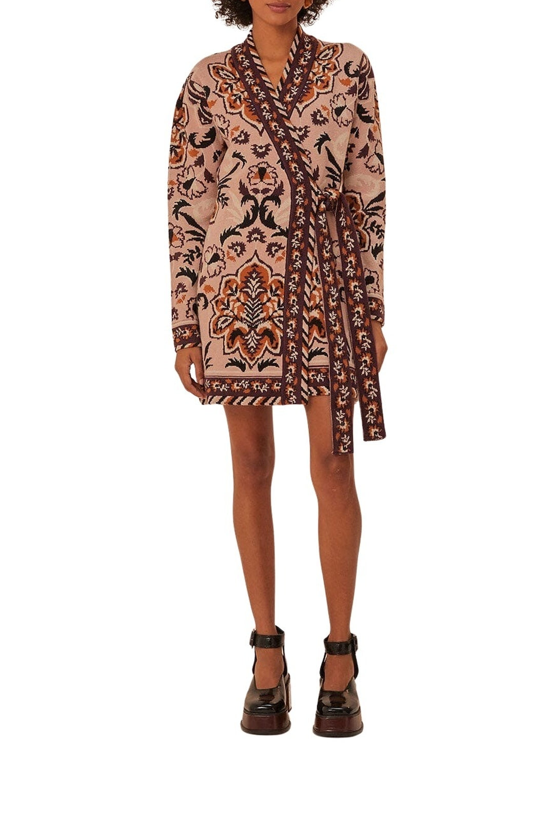 Robe courte portefeuille à motif en maille - Bordeaux
