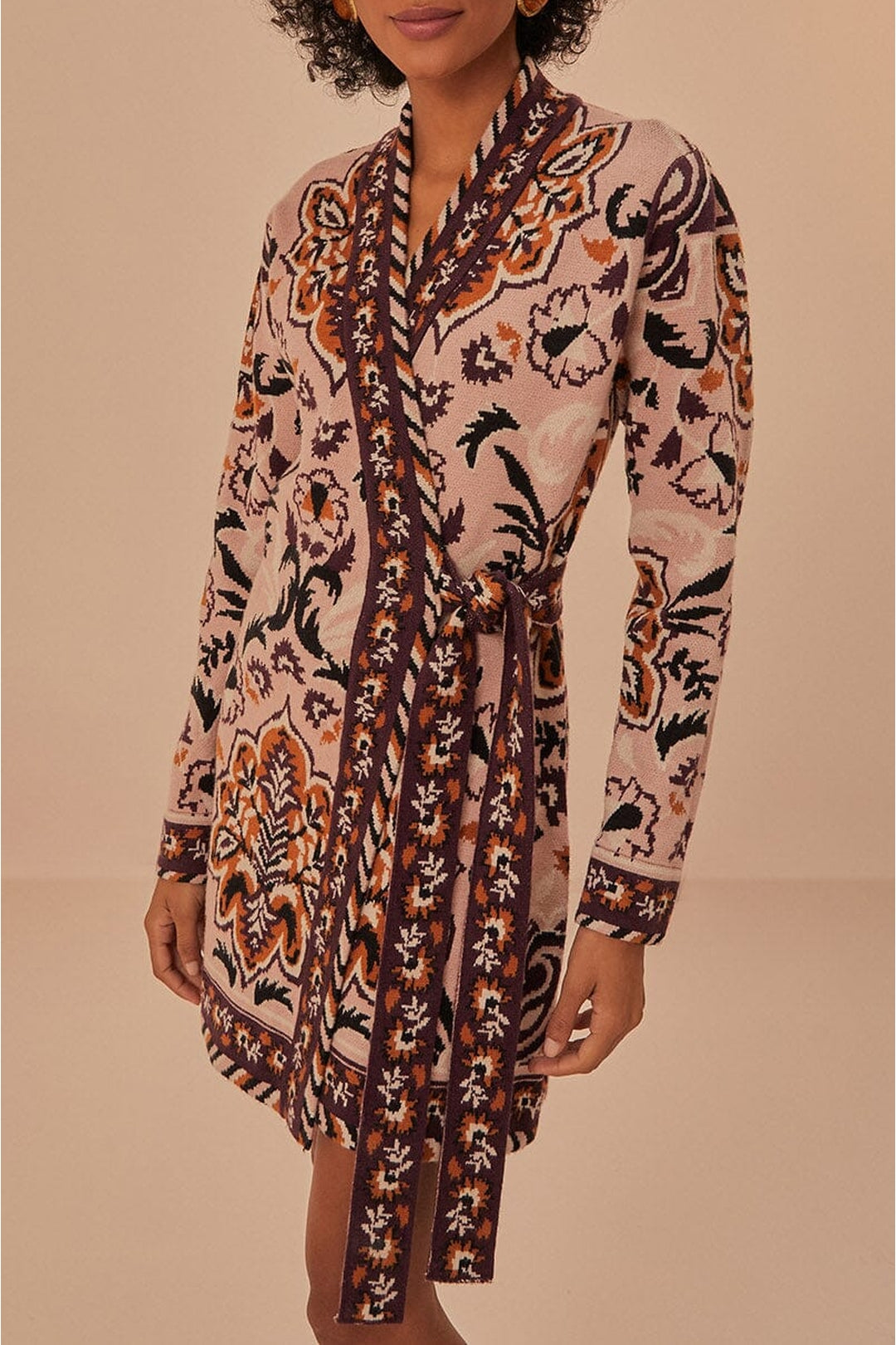 Robe courte portefeuille à motif en maille - Bordeaux