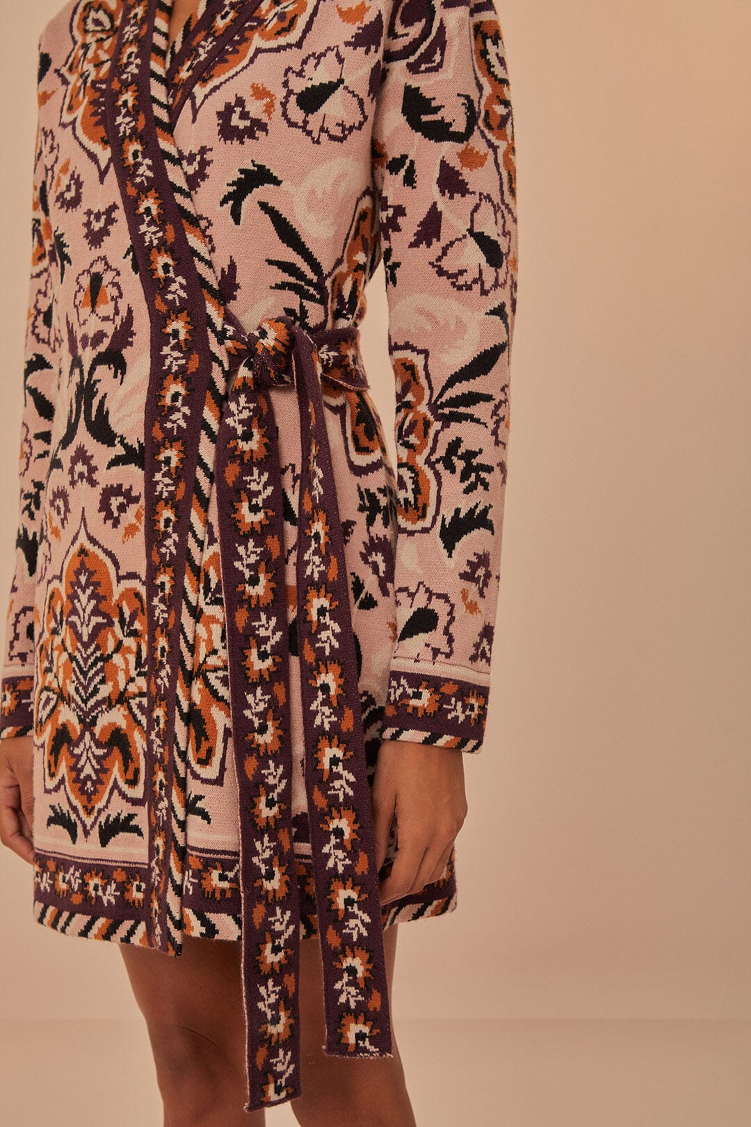 Robe courte portefeuille à motif en maille - Bordeaux