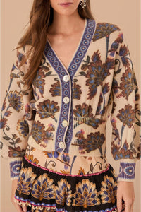 Cardigan Ainika en maille à fleurs en laine et alpaga - Beige