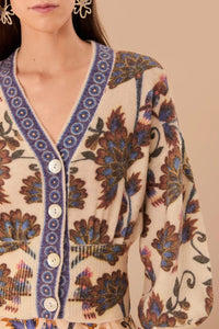 Cardigan Ainika en maille à fleurs en laine et alpaga - Beige