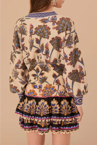 Cardigan Ainika en maille à fleurs en laine et alpaga - Beige
