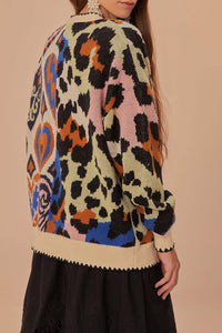 Cardigan en maille à cœurs Ikat - Beige