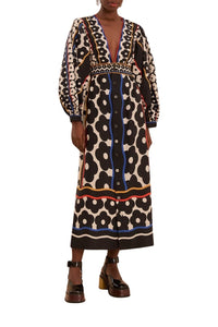 Robe longue à motif marguerite en coton - Noir
