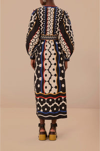 Robe longue à motif marguerite en coton - Noir