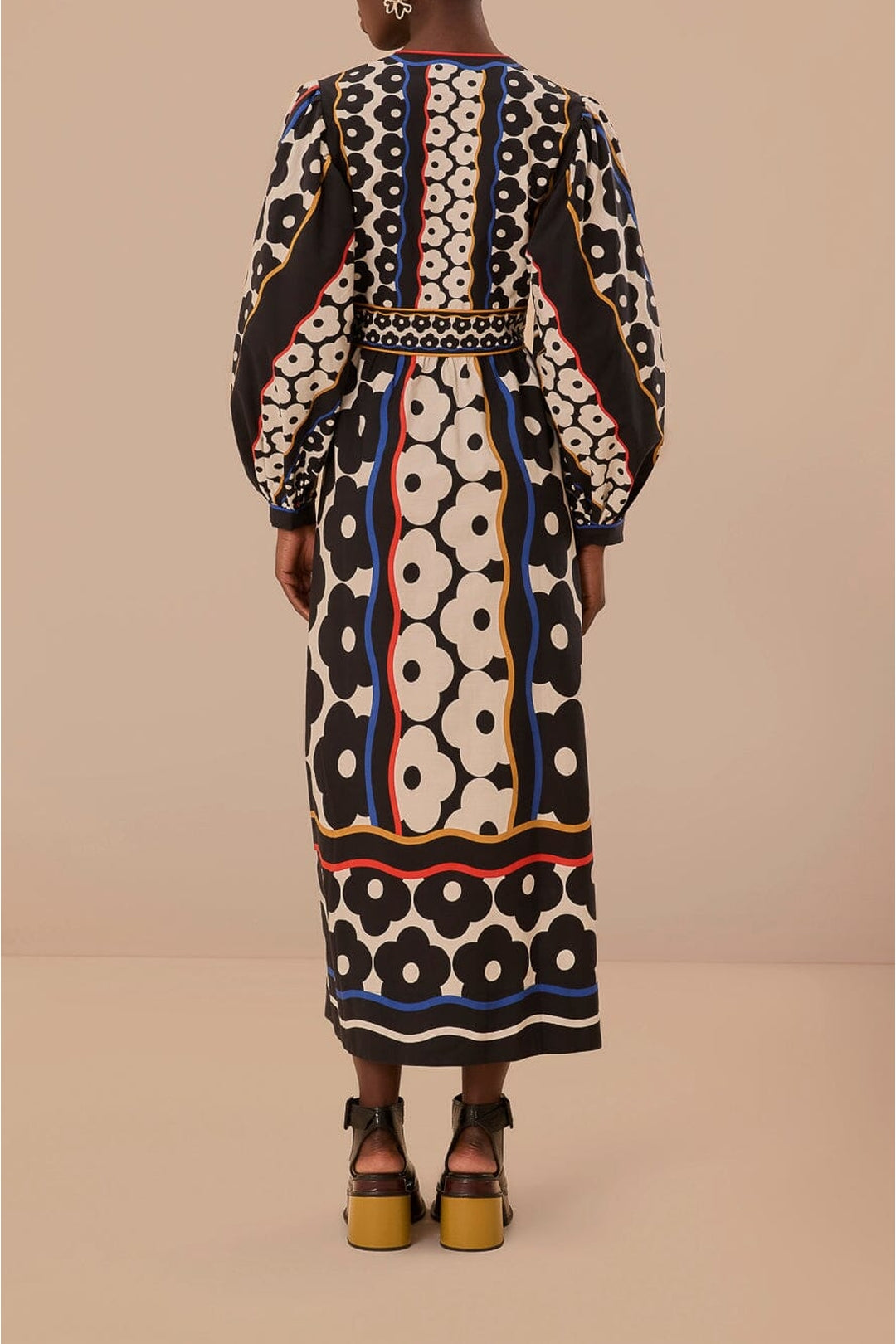 Robe longue à motif marguerite en coton - Noir