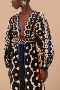 Robe longue à motif marguerite en coton - Noir