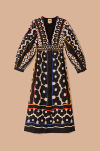 Robe longue à motif marguerite en coton - Noir