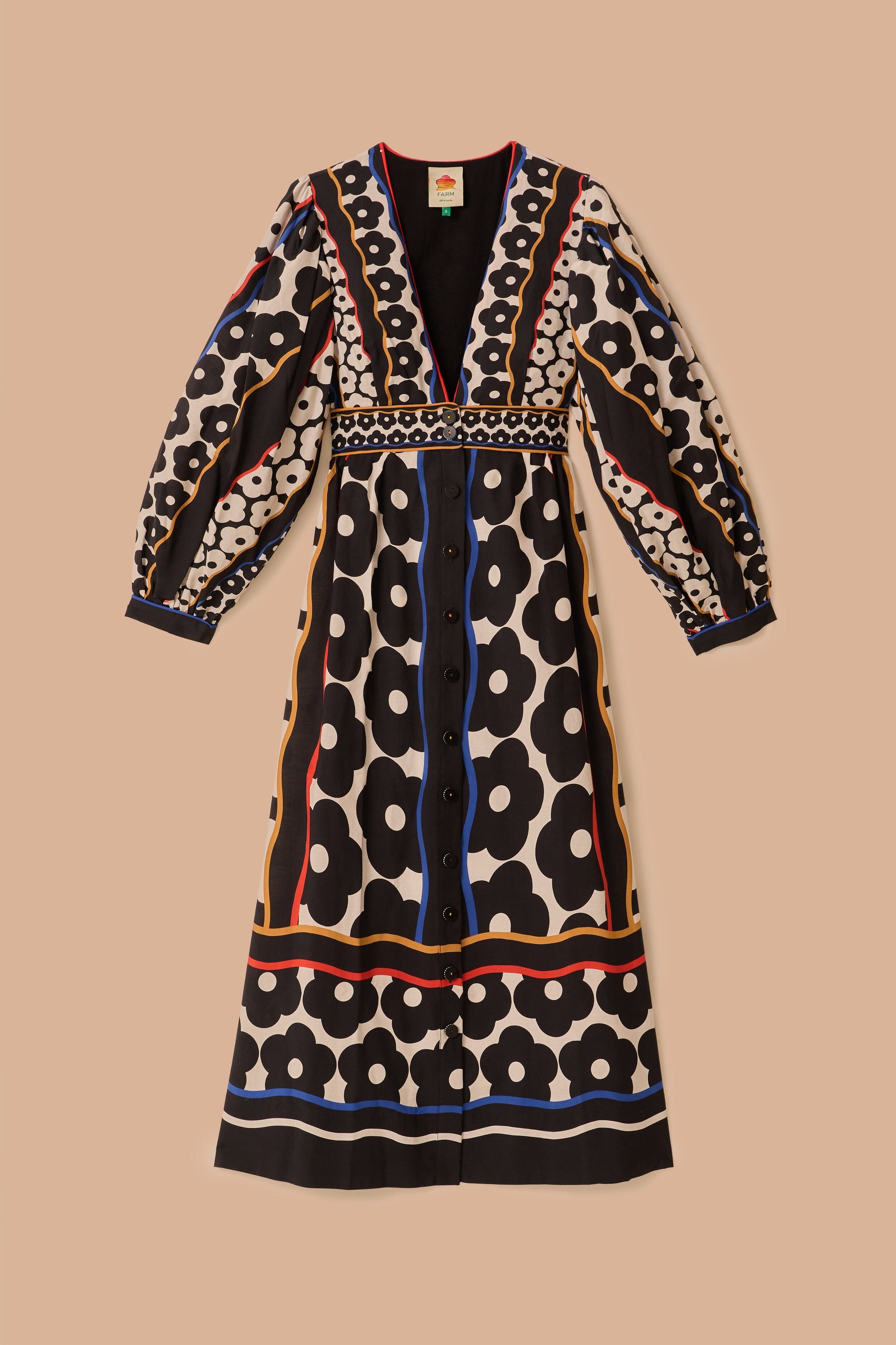 Robe longue à motif marguerite en coton - Noir