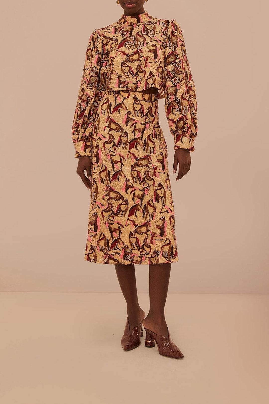 Blouse à motifs de chevaux - Beige