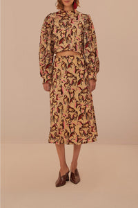 Jupe midi en dentelle à motifs de chevaux - Beige