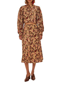 Jupe midi en dentelle à motifs de chevaux - Beige