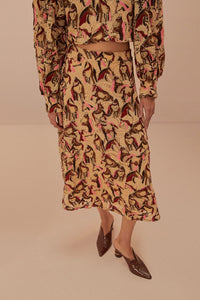 Jupe midi en dentelle à motifs de chevaux - Beige