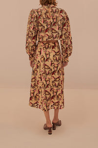 Jupe midi en dentelle à motifs de chevaux - Beige