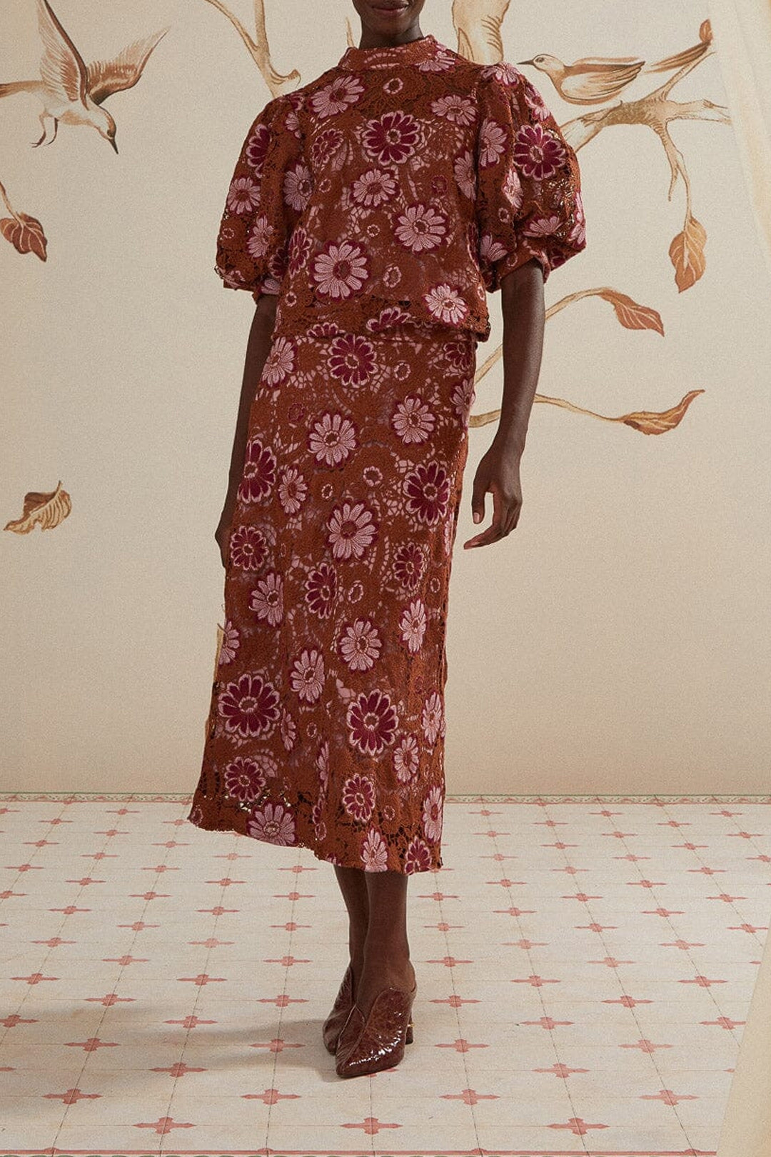 Jupe Gigi Tapestry en dentelle - Marron