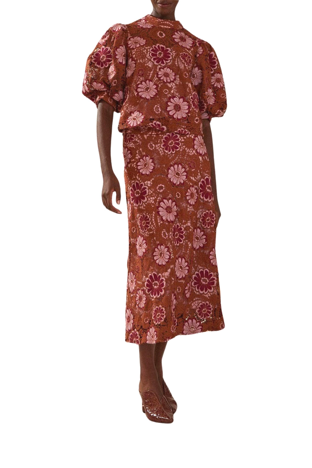 Jupe Gigi Tapestry en dentelle - Marron