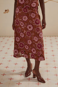 Jupe Gigi Tapestry en dentelle - Marron