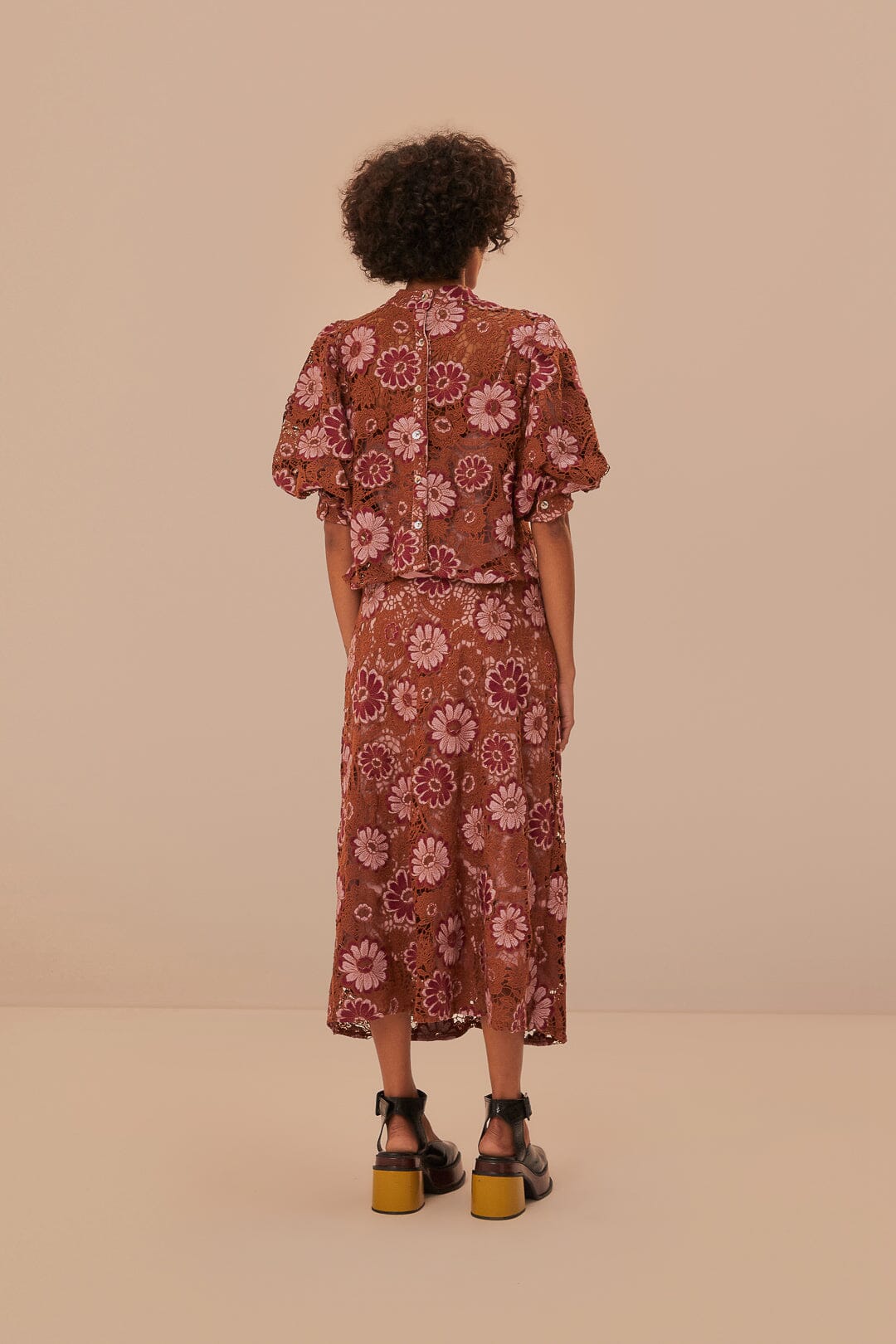 Jupe Gigi Tapestry en dentelle - Marron