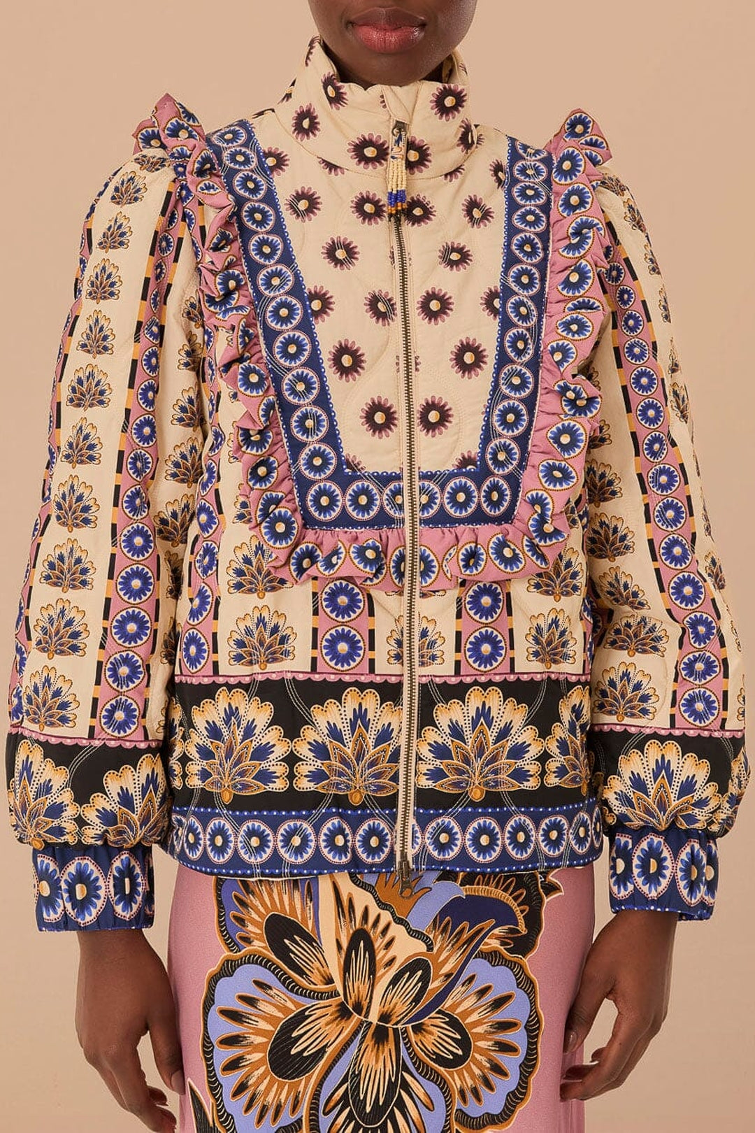 Doudoune longue Ainika à fleurs - Beige