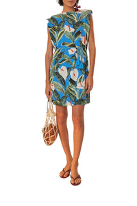 Robe courte Anthurium Garden en coton - Bleu