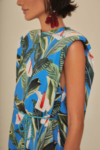 Robe courte Anthurium Garden en coton - Bleu