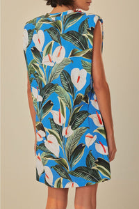 Robe courte Anthurium Garden en coton - Bleu