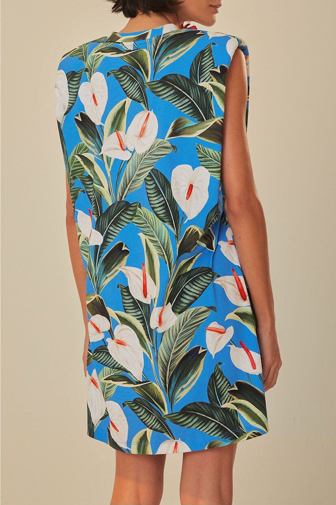 Robe courte Anthurium Garden en coton - Bleu