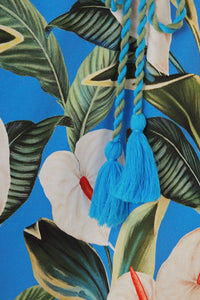 Robe courte Anthurium Garden en coton - Bleu