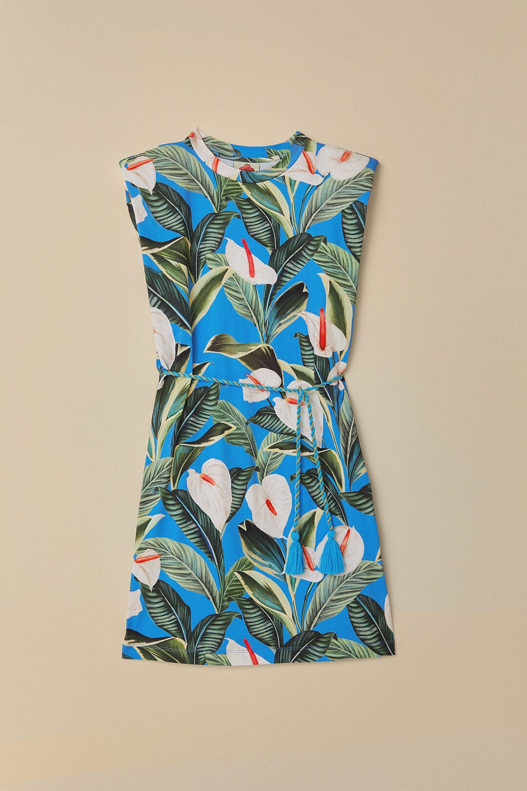 Robe courte Anthurium Garden en coton - Bleu