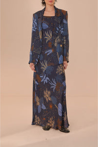 Robe longue nuisette à motif jungle - Bleu