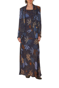 Robe longue nuisette à motif jungle - Bleu