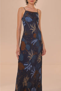 Robe longue nuisette à motif jungle - Bleu