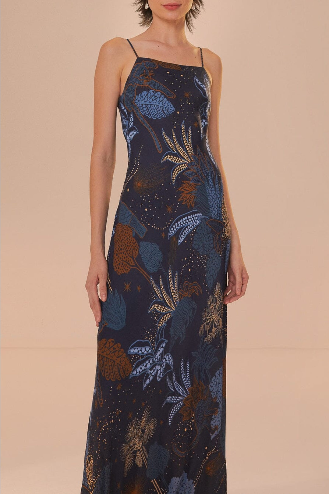 Robe longue nuisette à motif jungle - Bleu