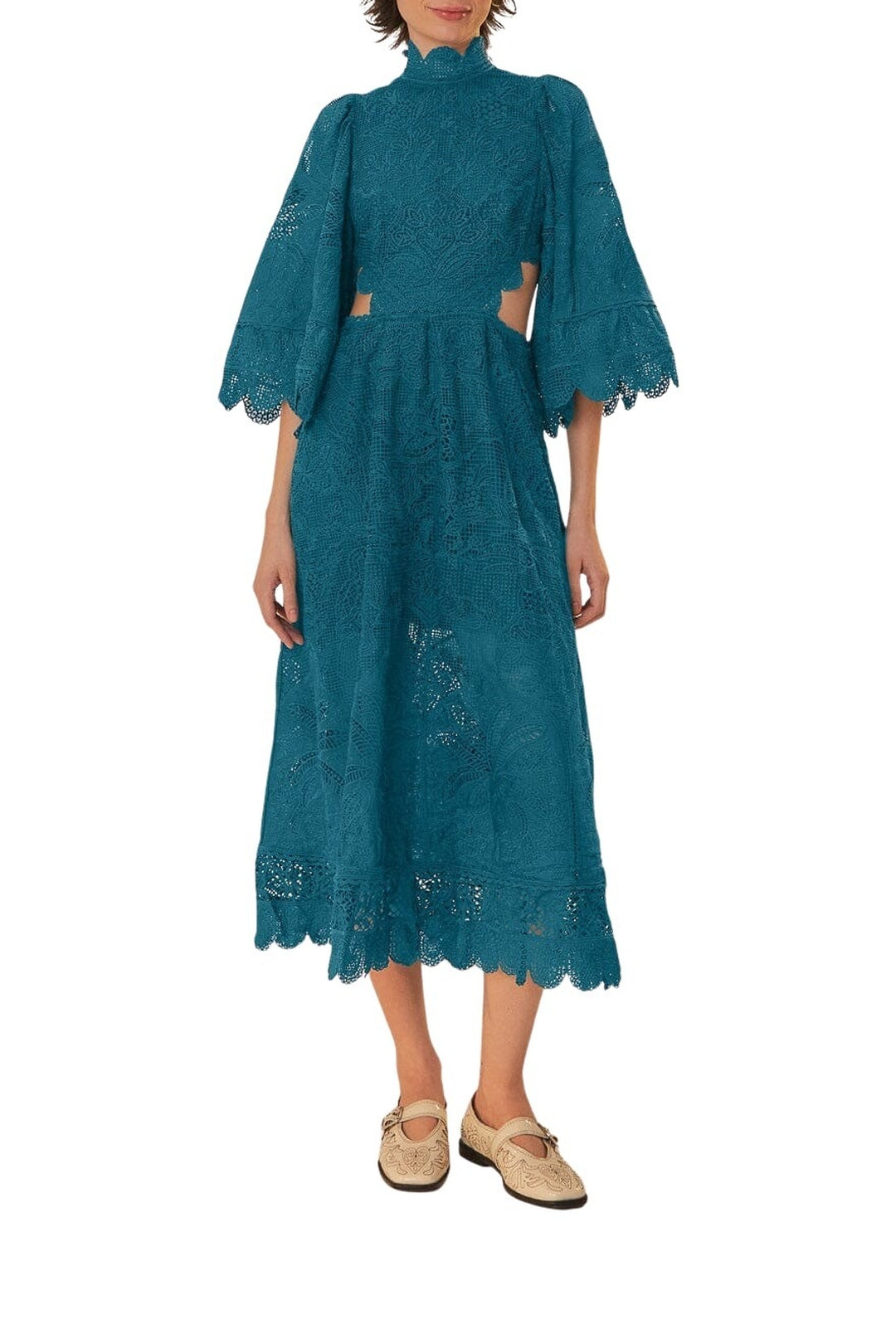 Robe midi en dentelle ajourée - Vert