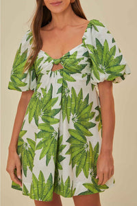 Robe courte à motif de palmiers en coton - Vert