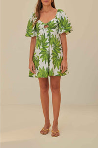 Robe courte à motif de palmiers en coton - Vert