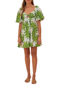 Robe courte à motif de palmiers en coton - Vert
