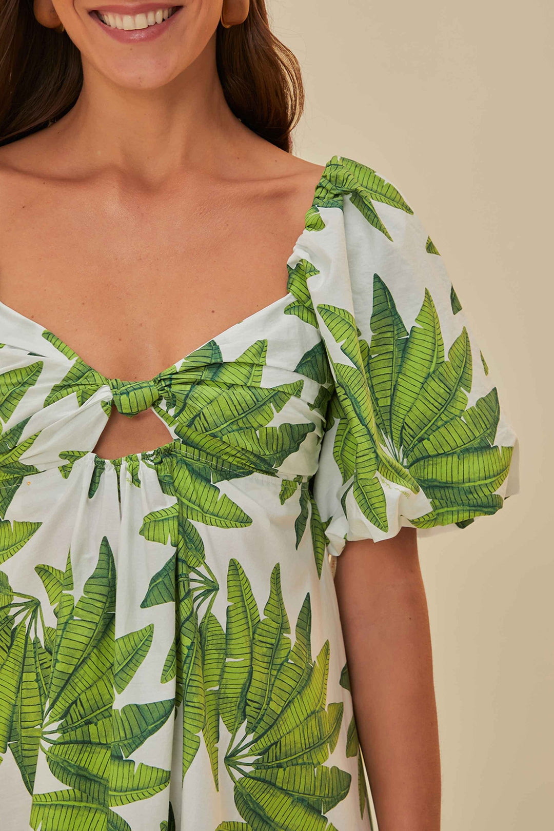 Robe courte à motif de palmiers en coton - Vert