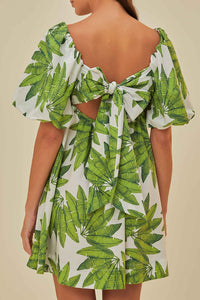 Robe courte à motif de palmiers en coton - Vert