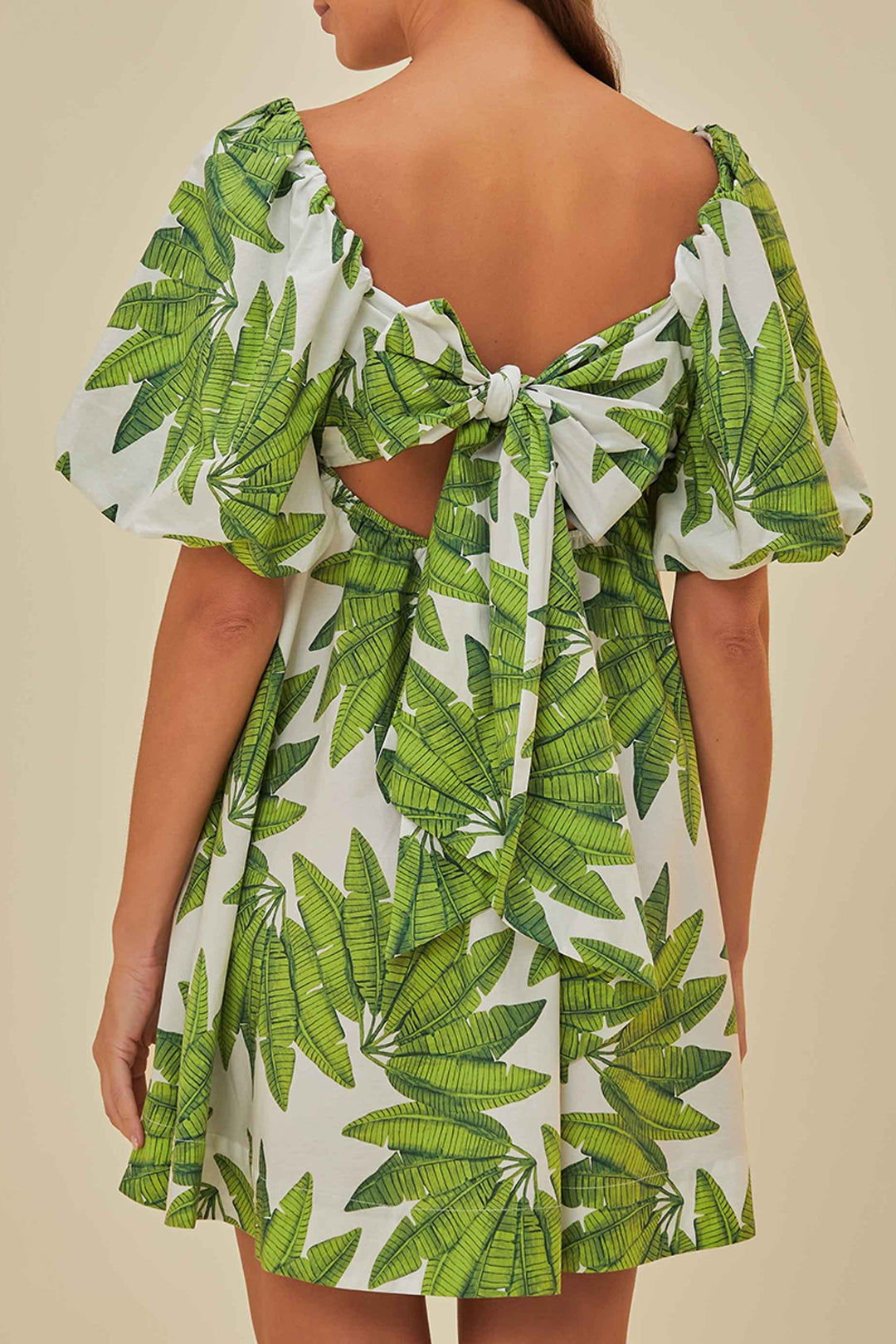 Robe courte à motif de palmiers en coton - Vert