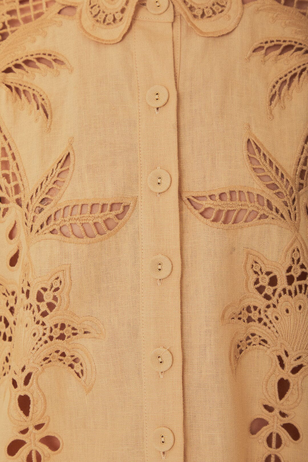 Chemise Richelieu Palmiers à manches longues en lin - Beige