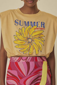 T-shirt Summer In The Tropics avec épaulières en coton - Beige