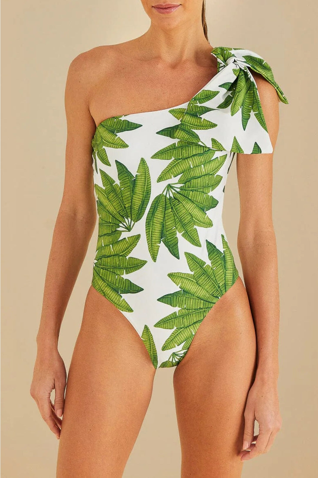 Maillot de bain une pièce asymétrique Palm Fan - Vert