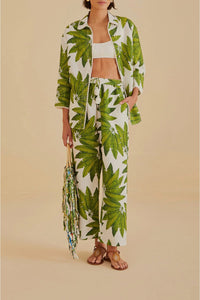 Pantalon Palm Fan en lin - Vert
