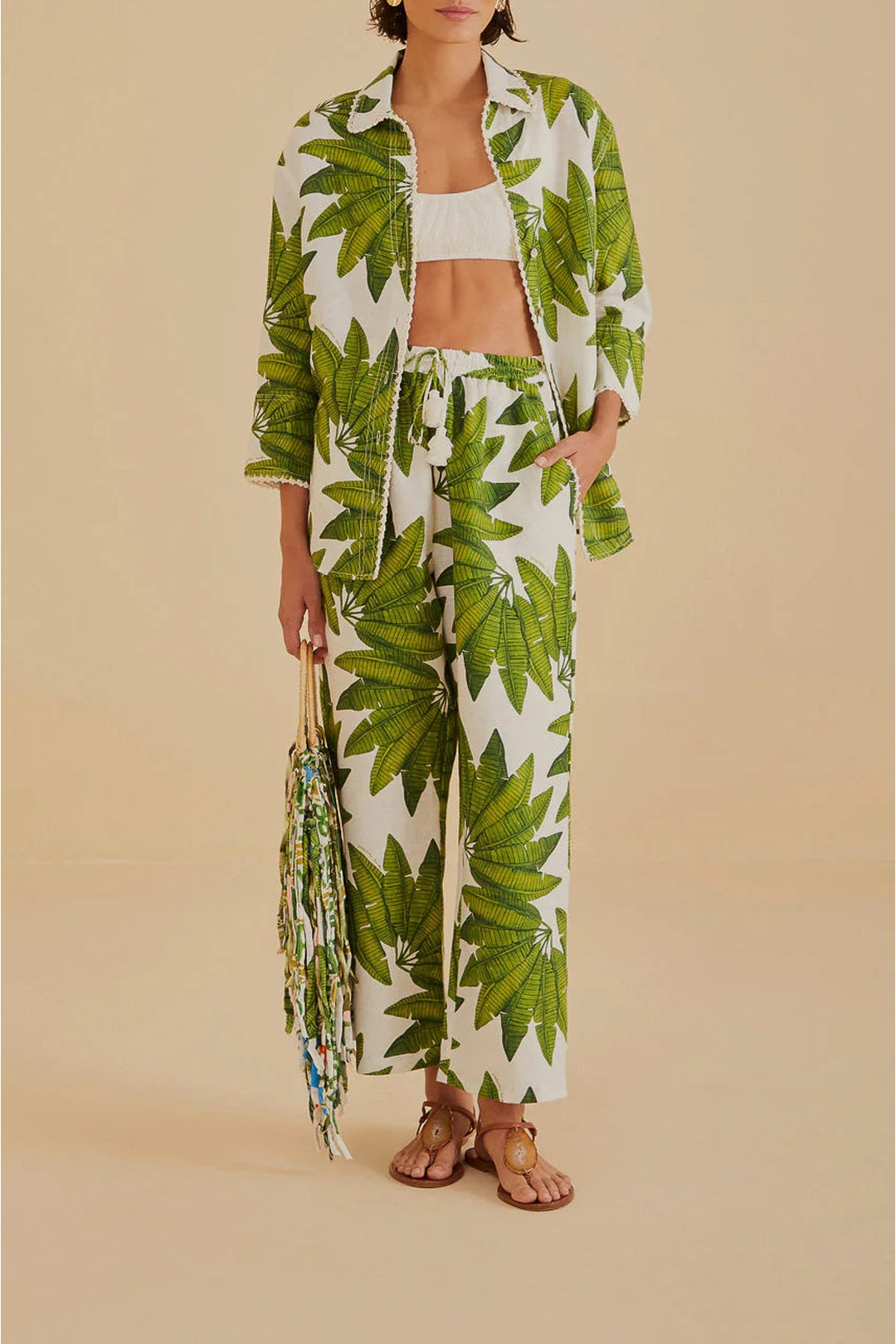 Pantalon Palm Fan en lin - Vert