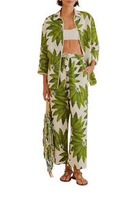 Pantalon Palm Fan en lin - Vert